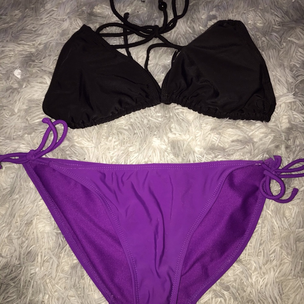Black top with purple bottoms